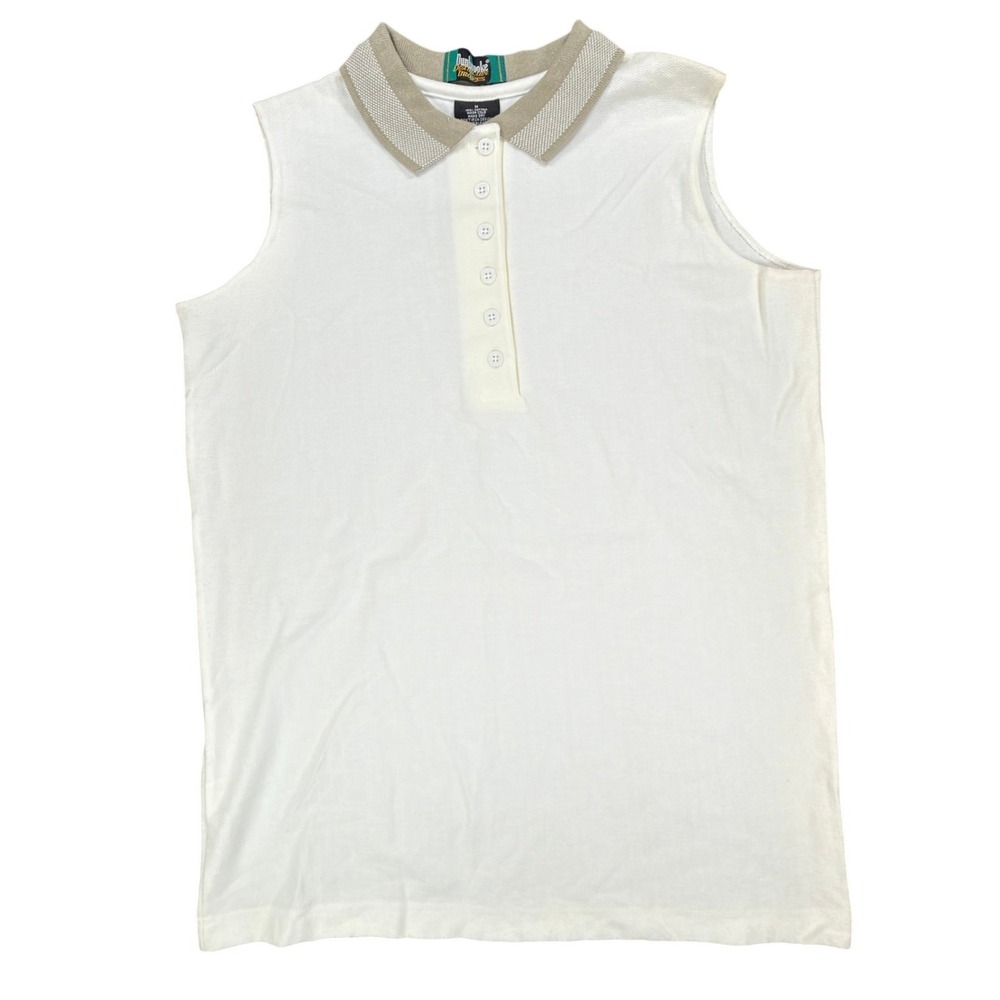 Dunbrooke Vintage Sleeveless Polo Shirt Women M Ivory Cotton New Made in USA